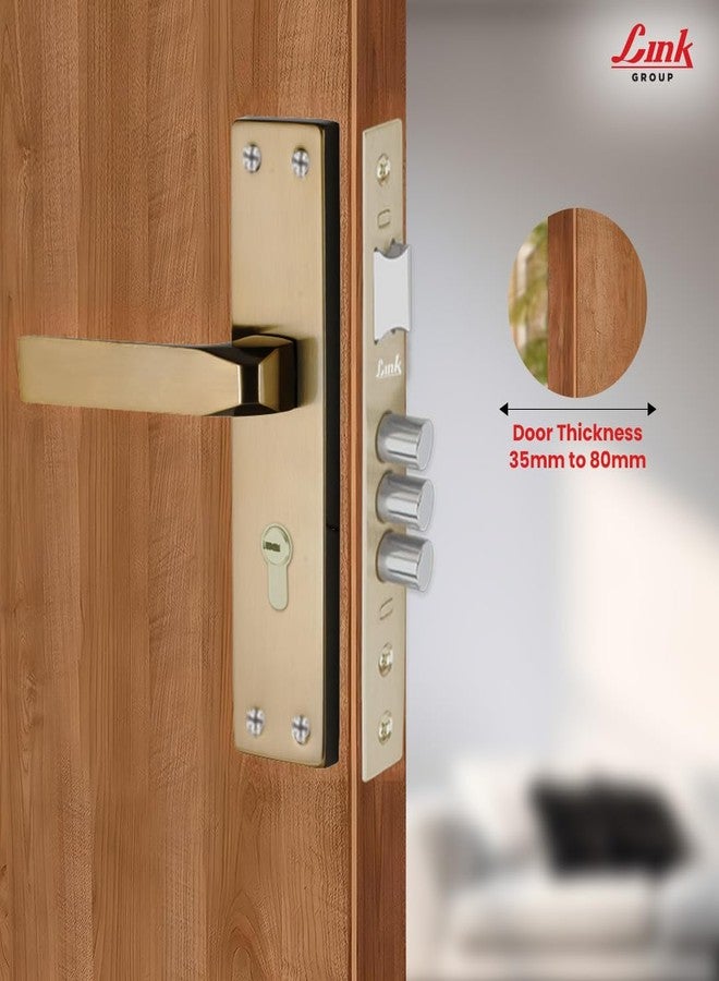 Link Fixio Mortise Door Lock Handle Set | 20 CM | Suitable for Left & Right Handed Doors | Brass Finish | Miled Steel Built | Both Side Key Operate | 1,00,000+ Cycle Tested | 2-Year Warranty - Image 2